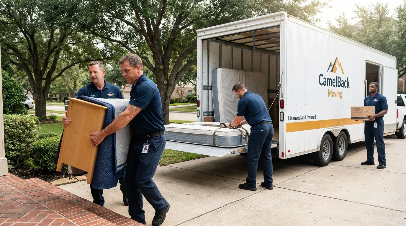 Crew loading residential truck for cross-state move from Bradenton Beach, FL